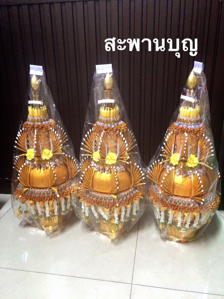 ต้นเทียน ( เดี่ยว ) สามารถประยุกต์เป็นบายศรีได้ งานผ้าเย็บแบบ 6