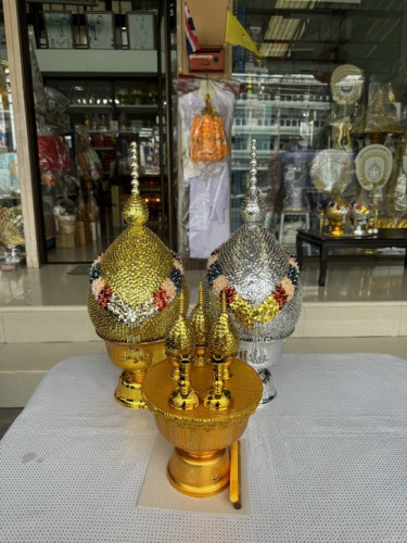 เครื่องทองน้อย พุ่มเลื่อมตราเต่ามังกร  สะพานบุญ  เครื่องทองน้อยเลื่อม พานทองน้อยเลื่อม 8