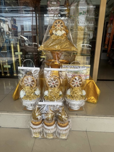 ชุดบวชครบชุด ครอบไตรธรรมจักรร้อยดอกรัก กรวยต้นเทียน สุดคุ้ม 3