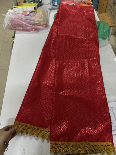 สไบแดง สไบผ้าตาด สไบห่มเจ้าแม่ สไบห่มท้าวเวสสุวรรณ  พระพิฆเนศร์ ( รับตัดตามขนาด ) 1