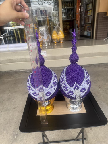 พานพุ่มสีม่วงเข้ม ดิ้นเงิน พุ่มม่วง ช่างน้อย  พานพุ่มพระเทพ พานพุ่มสีม่วง พานพุ่มพระราชินี 7