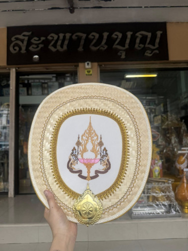 ตาลปัตรไม้ไผ่ ตาลปัตรงานจักสาน ตาลปัตรกฐิน หัตถกรรมไทยสะพานบุญ  พร้อมด้าม  handmade 3