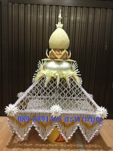 ครอบไตรธรรมจักร ครอบไตรหัวพุ่ม  ร้อยลูกปัด ร้อยคริสตัล  ครอบไตรสีทอง 3