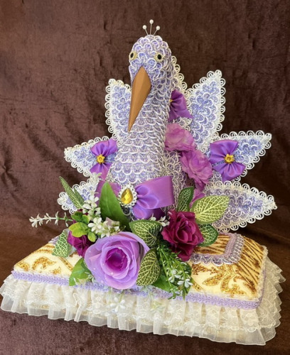 พุ่มกฐิน  ต้นกฐินนกยูงทรงหมอน ต้นนกยูงกฐิน พร้อมไม้ใบโพธิ์ 10ก้าน  รุ่นร่ำรวยมีตังค์ 6