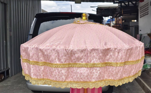 สัปทนผ้าแจ็คการ์ด   สัปทนกฐิน  สัปทนมาใหม่ สัปทนสีพาสเทล แจ๊คกาด  ยอดลงยา ด้ามชะแลค 4