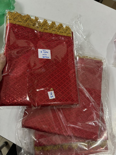 สไบแดง สไบผ้าตาด สไบห่มเจ้าแม่ สไบห่มท้าวเวสสุวรรณ  พระพิฆเนศร์ ( รับตัดตามขนาด ) 2