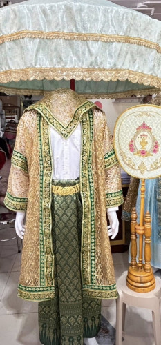 ชุดนาคชาววัง ผ้าเพชรครบชุดผ้านุ่งนาคเข็มขัดทอง เสื้อนาคผ้าเพชรแถบทอง/แถบสี 8