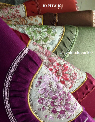 ชุดอาสนะ+หมอนอิง  กำมะหยี่ลายดอกไม้ มีหลายสี * สั่งล่วงหน้า *  อาสนะกำมะหยี่ 3