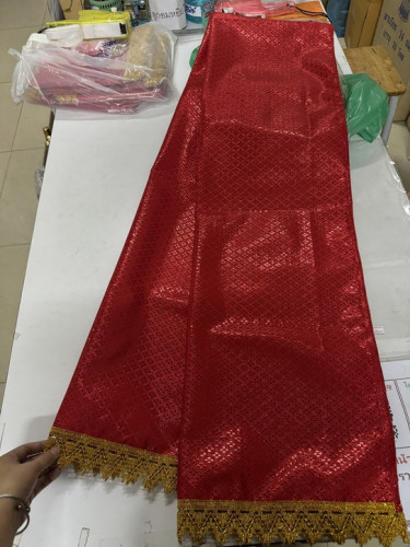 สไบแดง สไบผ้าตาด สไบห่มเจ้าแม่ สไบห่มท้าวเวสสุวรรณ  พระพิฆเนศร์ ( รับตัดตามขนาด ) 3
