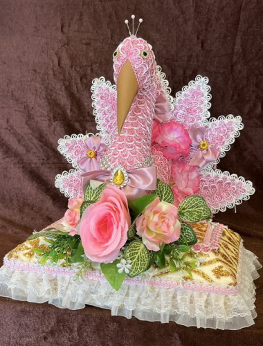 พุ่มกฐิน  ต้นกฐินนกยูงทรงหมอน ต้นนกยูงกฐิน พร้อมไม้ใบโพธิ์ 10ก้าน  รุ่นร่ำรวยมีตังค์ 7