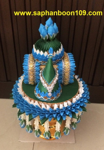 กรวยขอขมาทรงเครื่องมาลัยผ้าครึ่งซีก พานแพขมาลาบวช  ธูปเทียนแพ พานขมา 7