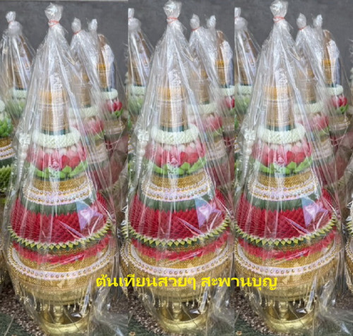 ต้นเทียนชาววัง รุ่นใหม่ 3 ต้น  ร้อยลูกปัดทอง  กลีบสวยๆ ต้นเทียนอุปัชฌาย์สวยๆ 1