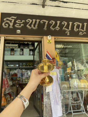 เชิงเทียนจานหล่อ  ( หล่อหนา ) ตราไก่ งานทองเหลืองแท้เกรดคุณภาพ 4