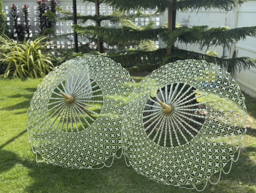 ร่มกฐิน ร่ม 38 นิ้ว  ร่มงานประดิษฐ์ร้อยดอกไม้แฮนเมด ร่มดอกไม้ งานละเอียดประณีต พุดมะลิทิชชู่ 4