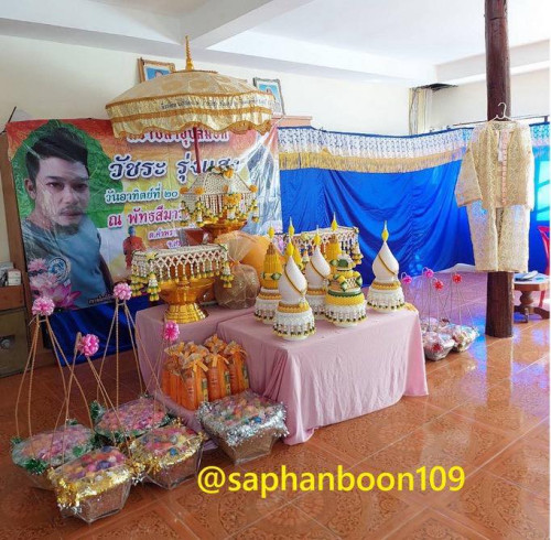 สินค้าจัดชุดเครื่องบวชพระใหม่ แบบงานประดิษฐ์ชาววังสวยงาม  บัวศิลปาชีพ ครอบไตรต้นเทียน กรวยอุปัชฌาย์ 9