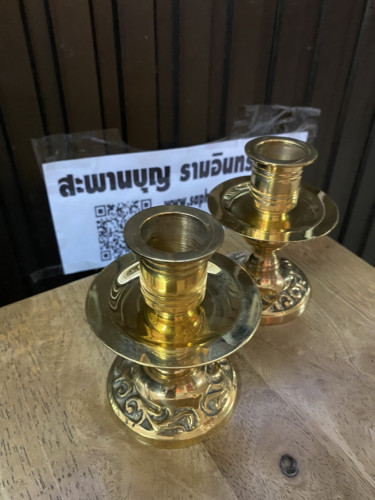 เชิงเทียนขาลาย  เชิงเทียนทองเหลืองแท้ตราไก่ สะพานบุญ รามอินทรา 6
