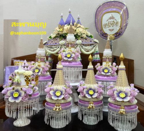 จัดชุดเครื่องบวชครบชุดคอลเลคชั่นใหม่สวยๆ แยกชิ้นได้ / ยกชุดได้  ครอบไตร กรวย ต้นเทียน ยกขบวน