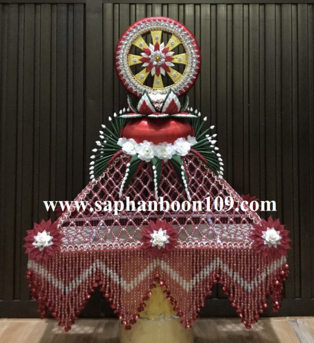 ครอบไตรธรรมจักร ครอบไตรหัวพุ่ม  ร้อยลูกปัด ร้อยคริสตัล  ครอบไตรสีทอง 6