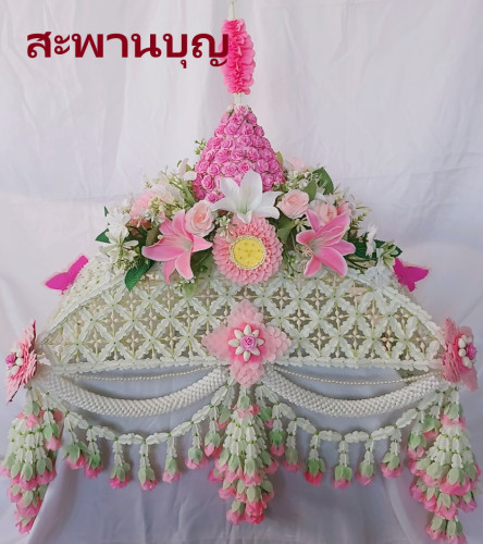 ครอบไตรทรงโค้งดอกรักผสมดอกพุด  ครอบไตรหัวพุ่ม ปักกุหลาบ / ครอบไตรแบนปักดอกไม้สวย  ช่างP 3