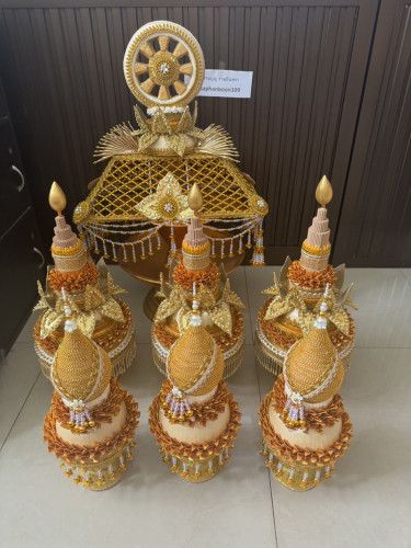 ชุดเครื่องบวชพระใหม่ชาววังร้อยมุก  ชุดบวชครบชุดสีทอง ครอบไตรสวยๆ งานบวชอลังการ ขายดีตลอดกาล