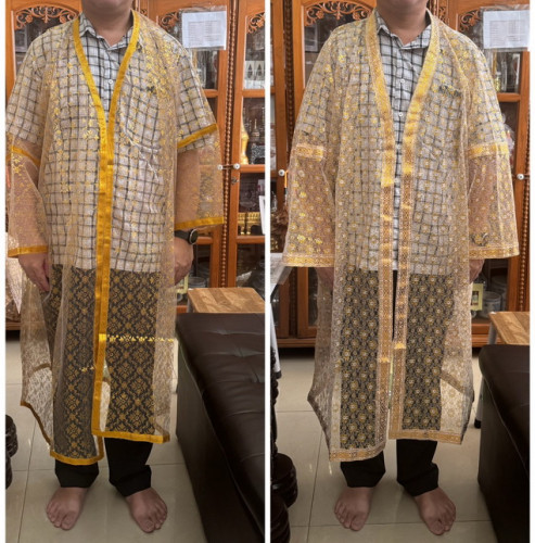 เสื้อคลุมนาค ผ้าลูกไม้ สีทอง / เสื้อนาค ( เฉพาะเสื้อ )  ชุดนาคอ้วน ใส่ได้ 2