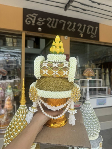 แพขมาดิ้นทองมาลัยดอกรัก ( เข้ากับพานพุ่มดิ้น )  พานธูปเทียนแพ 1