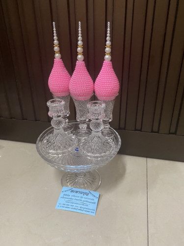 เครื่องทองน้อยแก้วคริสตัล   ยอดพุ่มมุก  มีหลายสี สั่งได้ค่ะ  เครื่องแก้วเกรดเอ /เกรดบี ไม่ส่งพัสดุ 6