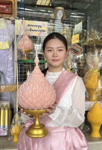 ( สินค้าพรีออเดอร์ )  งานหัตถกรรม ขี้ผึ้งแท้ พุ่มเทียนขี้ผึ้งแท้เทียนพรรษาขี้ผึ้งแท้ งานชาววัง