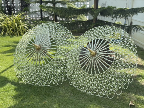 ร่มกฐิน ร่ม 38 นิ้ว  ร่มงานประดิษฐ์ร้อยดอกไม้แฮนเมด ร่มดอกไม้ งานละเอียดประณีต พุดมะลิทิชชู่ 3