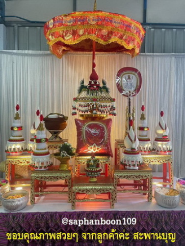 สินค้าจัดชุดเครื่องบวชพระใหม่ แบบงานประดิษฐ์ชาววังสวยงาม  บัวศิลปาชีพ ครอบไตรต้นเทียน กรวยอุปัชฌาย์