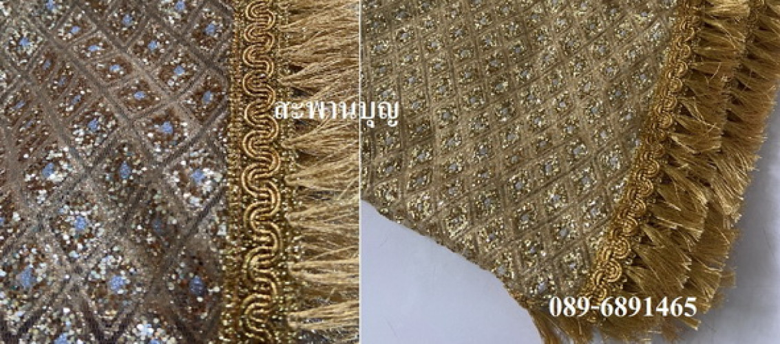 ผ้าห่มพระประธาน ผ้ากากเพชรสไบเพชร ( ผ้านำเข้า )ผ้าเพชร  ขอบทอง  สไบทอง 4
