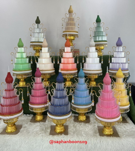 102 - 100  ใบ ( ราคาต่อ 1 ต้น )  พานพุ่มกฐิน 4 ชั้น  ต้นกฐินใส่เงินสวยๆ สั่งล่วงหน้าค่ะ