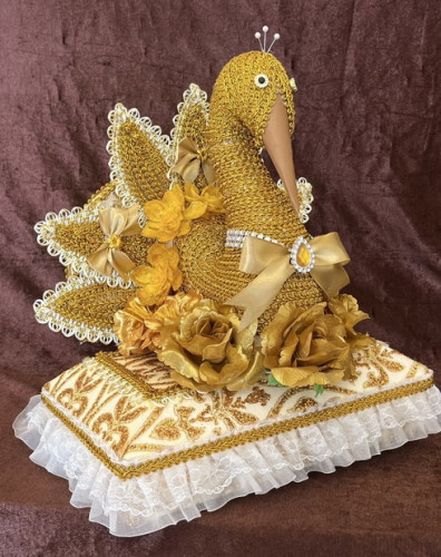 พุ่มกฐิน  ต้นกฐินนกยูงทรงหมอน ต้นนกยูงกฐิน พร้อมไม้ใบโพธิ์ 10ก้าน  รุ่นร่ำรวยมีตังค์ 3