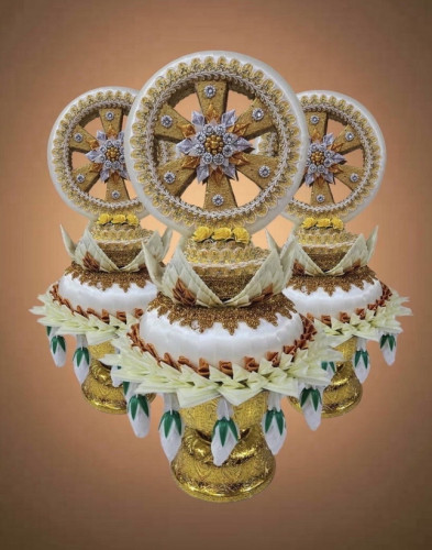 กรวยอุปัชฌาย์รุ่นใหม่ ปี 2568 กรวยเสมา กรวยธรรมจักร ชายอุบะ  กรวยหัวพุ่มชายลูกไม้  กรวยบวช 3