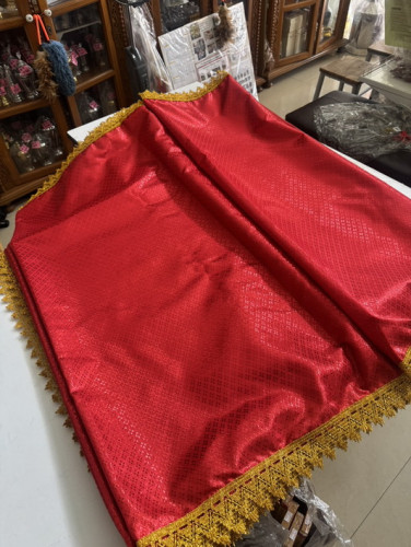 สไบแดง สไบผ้าตาด สไบห่มเจ้าแม่ สไบห่มท้าวเวสสุวรรณ  พระพิฆเนศร์ ( รับตัดตามขนาด ) 6