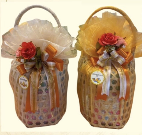 สังฆทานชะลอมหูหิ้ว ผ้าไหมแก้ว   ชุดเครื่องใช้พระสงฆ์ 8