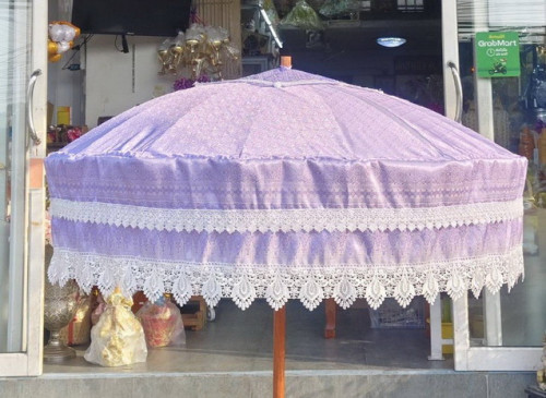 สัปทนผ้าลายไทย หัวยอดลงยา ด้ามไม้ชแลค  สะพานบุญ สัปทนโบราณ  สัปทนผ้าไทย
