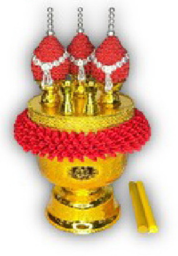 พานเครื่องทองน้อยครบชุด พานอลูมีเนียมแต่งพานกลีบพัดสวยๆ  ขนาด 18 ซ.ม. 2