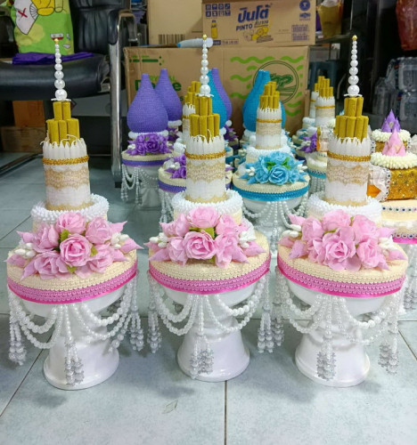กรวยอุปัชฌาย์ ต้นเทียนอุปัชฌาย์ รุ่นพานเจ้านางทรงเครื่อง  แต่งดอกไม้สวยๆ เลือกสีได้ 1