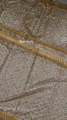 ผ้าห่มพระประธาน ผ้ากากเพชรสไบเพชร ( ผ้านำเข้า )ผ้าเพชร  ขอบทอง  สไบทอง 7