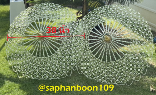 ร่มกฐิน ร่ม 38 นิ้ว  ร่มงานประดิษฐ์ร้อยดอกไม้แฮนเมด ร่มดอกไม้ งานละเอียดประณีต พุดมะลิทิชชู่