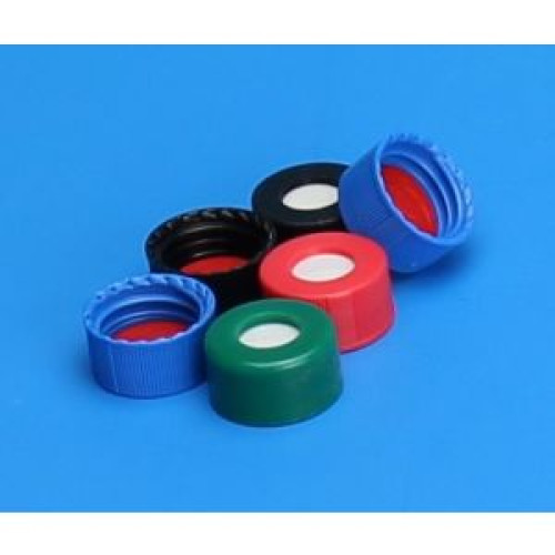 9mm R.A.M.™ Polypropylene Open Hole PTFE/Silicone w/slit Lined Caps, 100 pieces/pack, USA