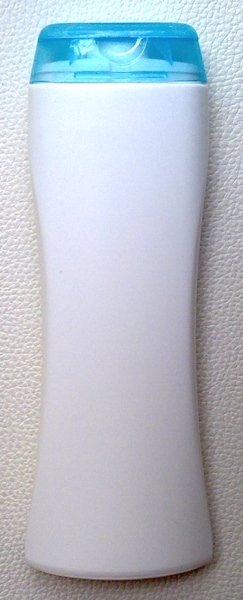 ขวดแชมพูสีขาว 250 มล.(ทรงนาฬิกาทราย)+ฝาใส (สีฟ้า) (บรรจุ 100 ชิ้น)