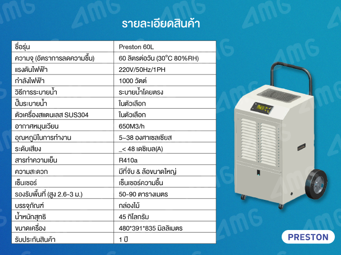เครื่องลดความชื้นอุตสาหกรรม PRESTON รุ่น PRESTON 60L 1