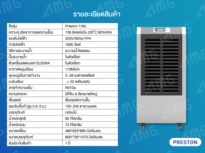 เครื่องลดความชื้นอุตสาหกรรม PRESTON รุ่น PRESTON 138L 1