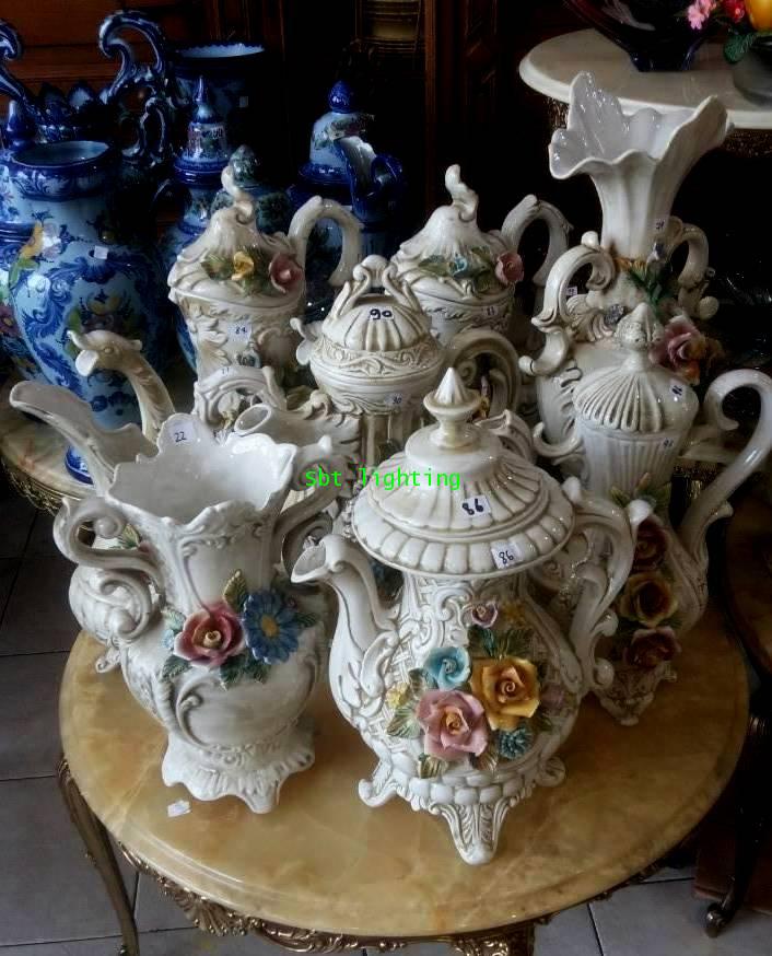 ชุดแจกัน และกา Porcelain  Italian เซ็ทใหญ่งานBassano