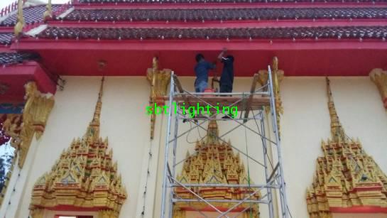 งานติดตั้งโคมไฟ ในพระอุโบสถ วัดหนองหวาย อ.เลาขวัญ  จ.กาญจนบุรี ปลายปี59 9