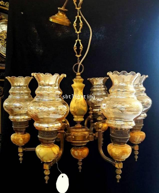 โคมไฟทองเหลือง ทองสำริด และโป๊ะแก้วโบราณ งานอิตาลี