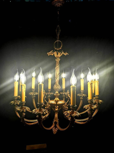 โคมไฟยุโรปโบราณงานสเปน  ศิลปะ Rococo  เนื้อทองสำริด