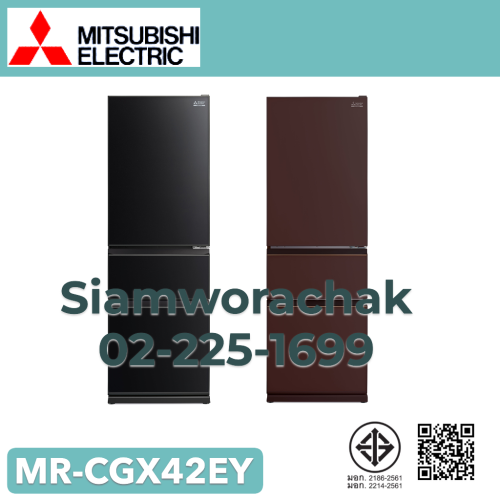 MITSUBISHI MR-CGX42EY-Glass ตู้เย็น แบบ 3 ประตู Bottom Freeze จุ 363 ลิตร /12.8 คิว